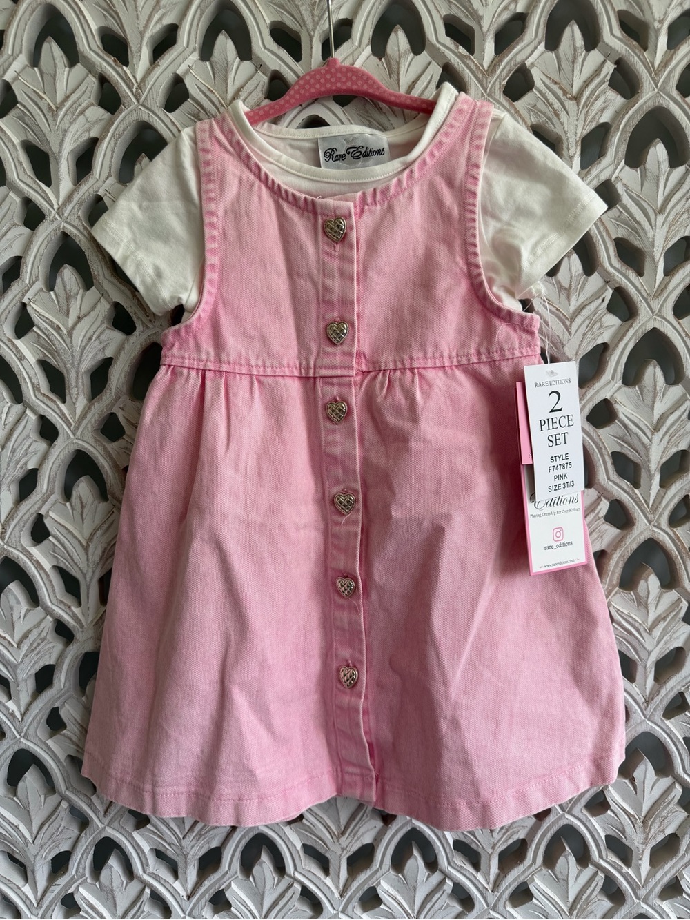 Rare Editions Pink Denim Dress Set, 3T